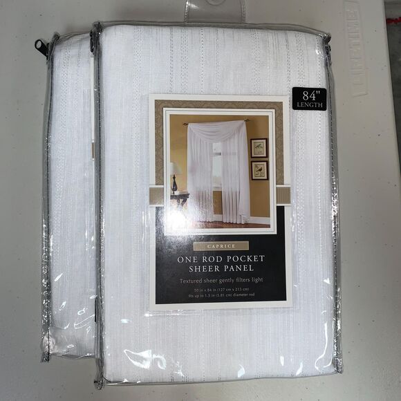 NWT White Sheer Panel Curtain 84" Caprice One Rod Pocket Window Treatment Set 2 - Picture 2 of 6